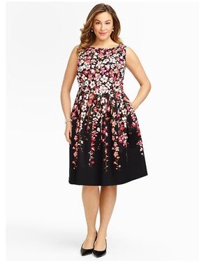 Size 16 Talbots Fit & Flare Black Floral midi Dress
